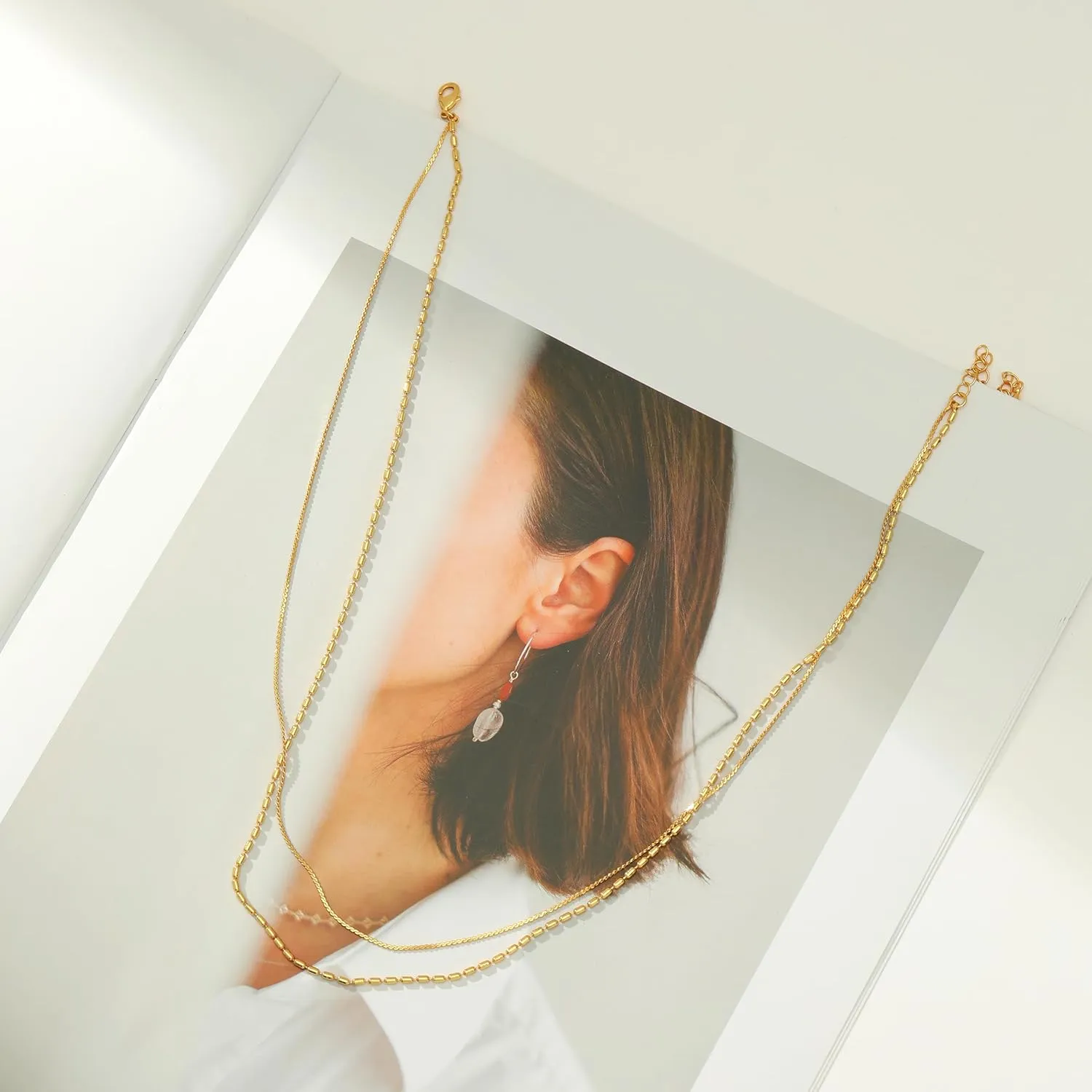 Dainty Choker Necklace for Women, 14K Gold Plated Layered Satellite Bead Choker Thin Trendy Layering Herringbone Necklaces Minimalist Simple Snake Chain Jewelry Gift