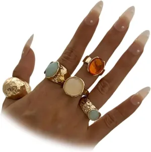 Dainty Crystal Gold Knuckle Ring Stackable Set for Women Non Tarnish, Statement Chunky Zircon Silver Midi Finger Thumb Rings Vintage Y2k Party Jewelry Gifts