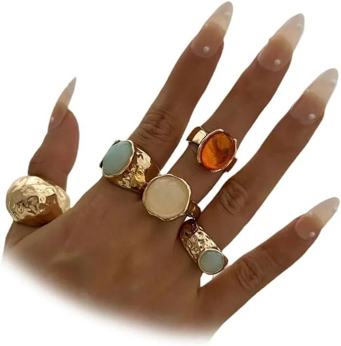 Dainty Crystal Gold Knuckle Ring Stackable Set for Women Non Tarnish, Statement Chunky Zircon Silver Midi Finger Thumb Rings Vintage Y2k Party Jewelry Gifts