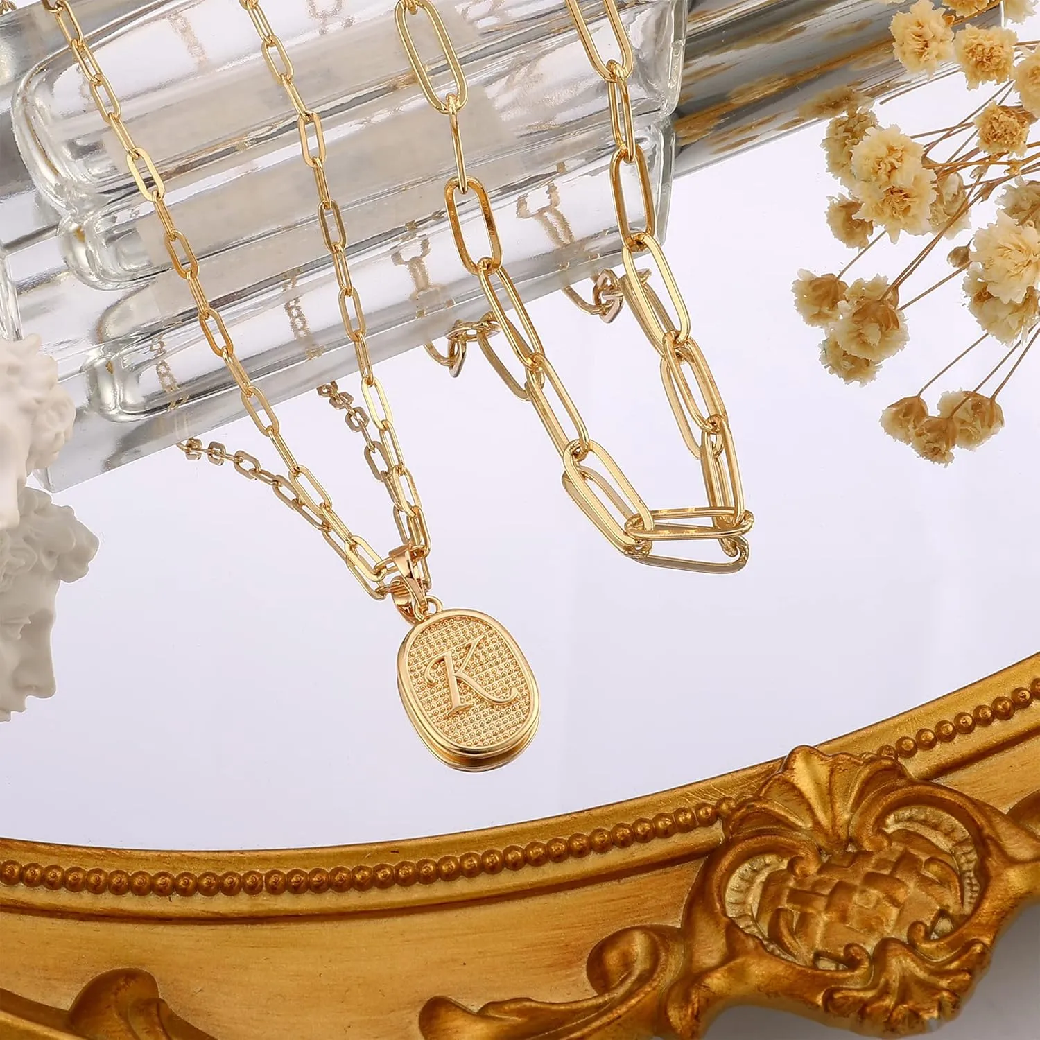 Dainty Gold Initial Necklaces for Women, 14K Gold Plated Layered Necklaces for Women Simple Gold Coin Cute Tiny Necklace Letter Pendant Layering Necklaces for Women Jewelry