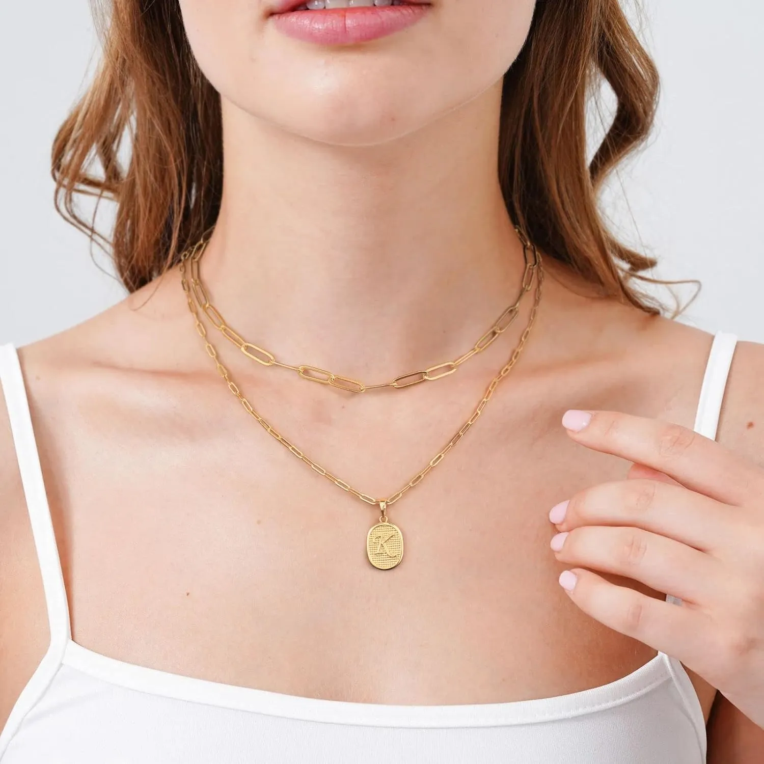 Dainty Gold Initial Necklaces for Women, 14K Gold Plated Layered Necklaces for Women Simple Gold Coin Cute Tiny Necklace Letter Pendant Layering Necklaces for Women Jewelry