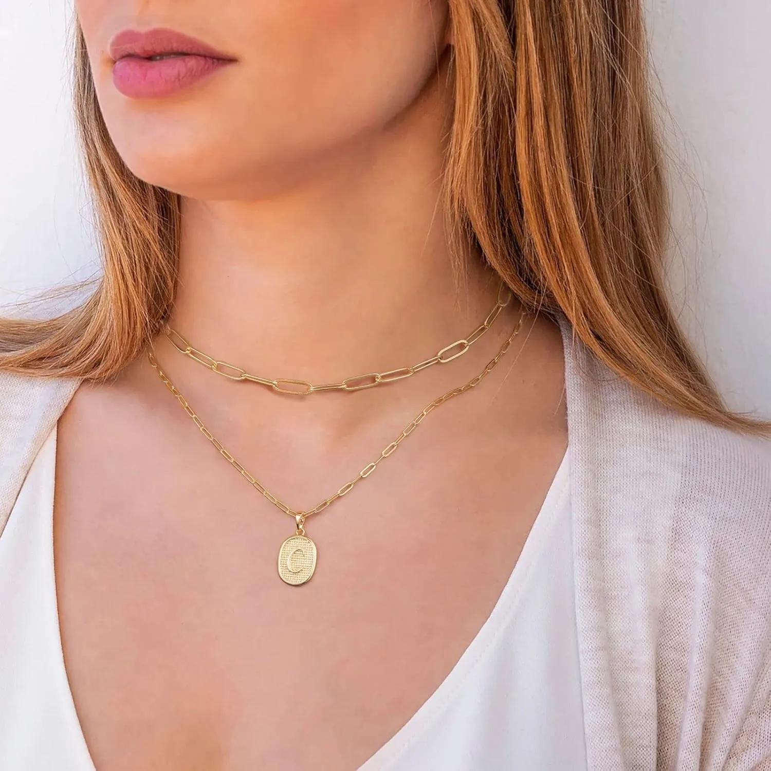 Dainty Gold Initial Necklaces for Women, 14K Gold Plated Layered Necklaces for Women Simple Gold Coin Cute Tiny Necklace Letter Pendant Layering Necklaces for Women Jewelry