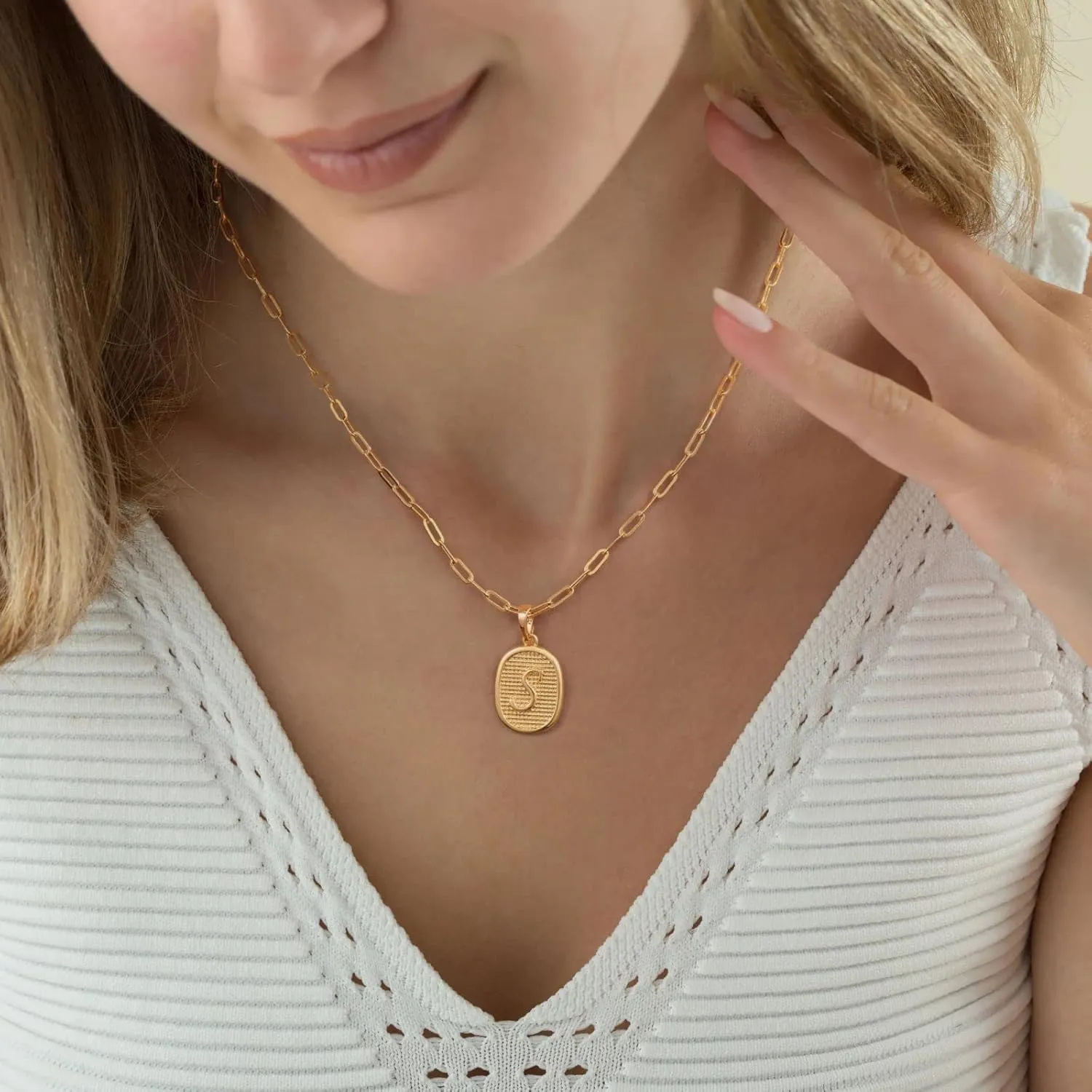 Dainty Gold Initial Necklaces for Women, 14K Gold Plated Layered Necklaces for Women Simple Gold Coin Cute Tiny Necklace Letter Pendant Layering Necklaces for Women Jewelry