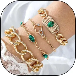 Dainty Stackable 14k Gold Bracelet Set for Women Trendy Stack Gemstone Bangles Adjustable Layered Metal Chain Bracelets Minimalist Fashion Jewelry