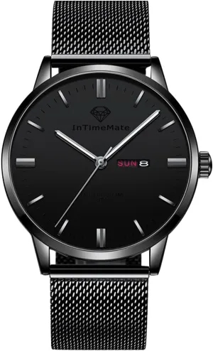 Date Day Watch Men, Stainless Steel Watches for Men,Silver Black Dial Men Wrist Watch,Casual Men Watches ,Business Dress Watches for Men,Black Male Watch,Luminous Watch, Waterproof Man Watch