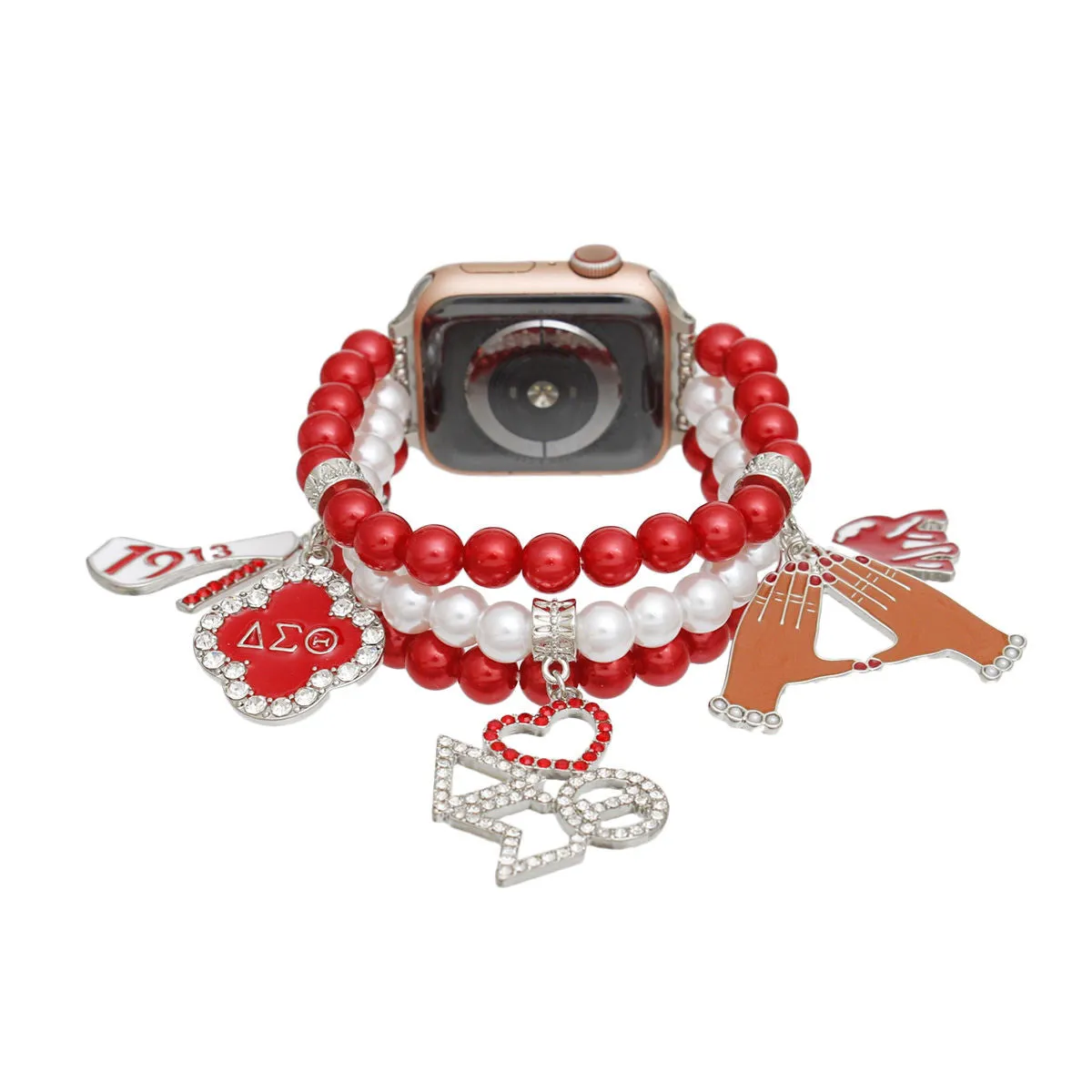 Delta Sigma Theta DST Inspired Pearl Watch Band Sorority Red White  for Women