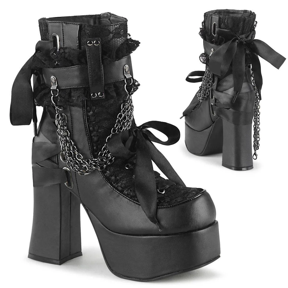 Demonia - Women's Punk Lolita Charade Ribbon Lace-Up Boot