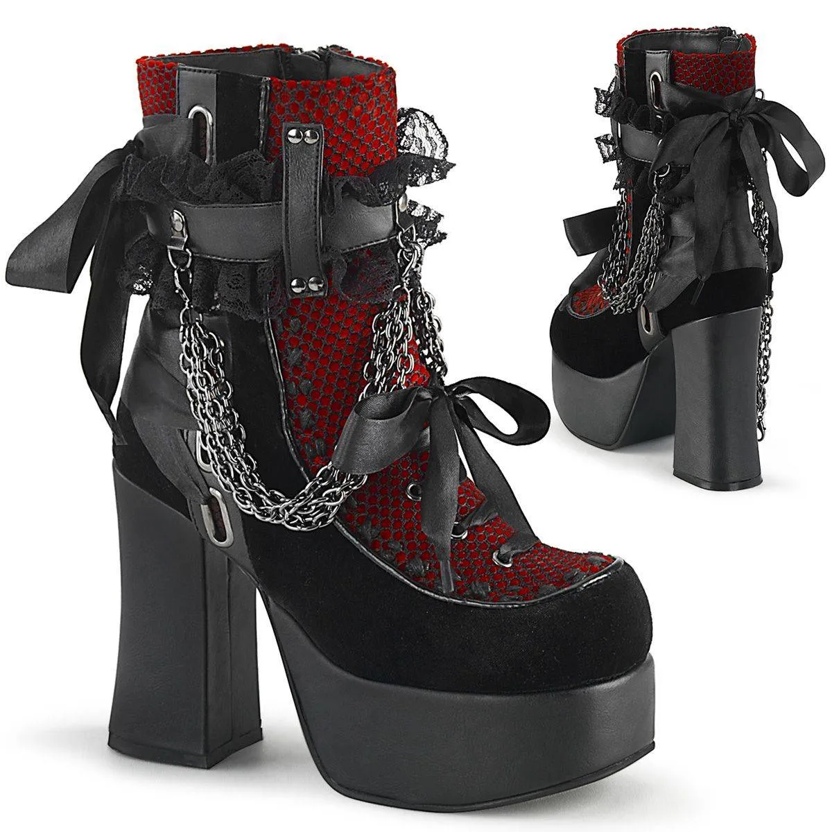 Demonia - Women's Punk Lolita Charade Ribbon Lace-Up Boot