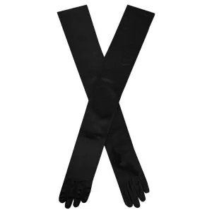 Dents Charlotte Long Opera Satin Gloves - Black