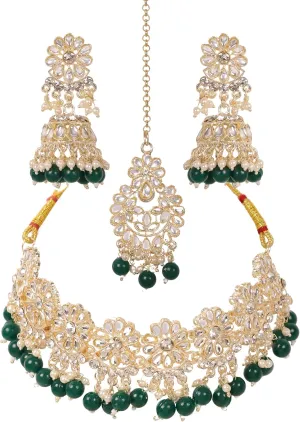 Designer Indian Ethnic Statement Traditional Wedding Bridal Statement Gold Pearl Kundan Choker Necklace Earrings Jewelry Set
