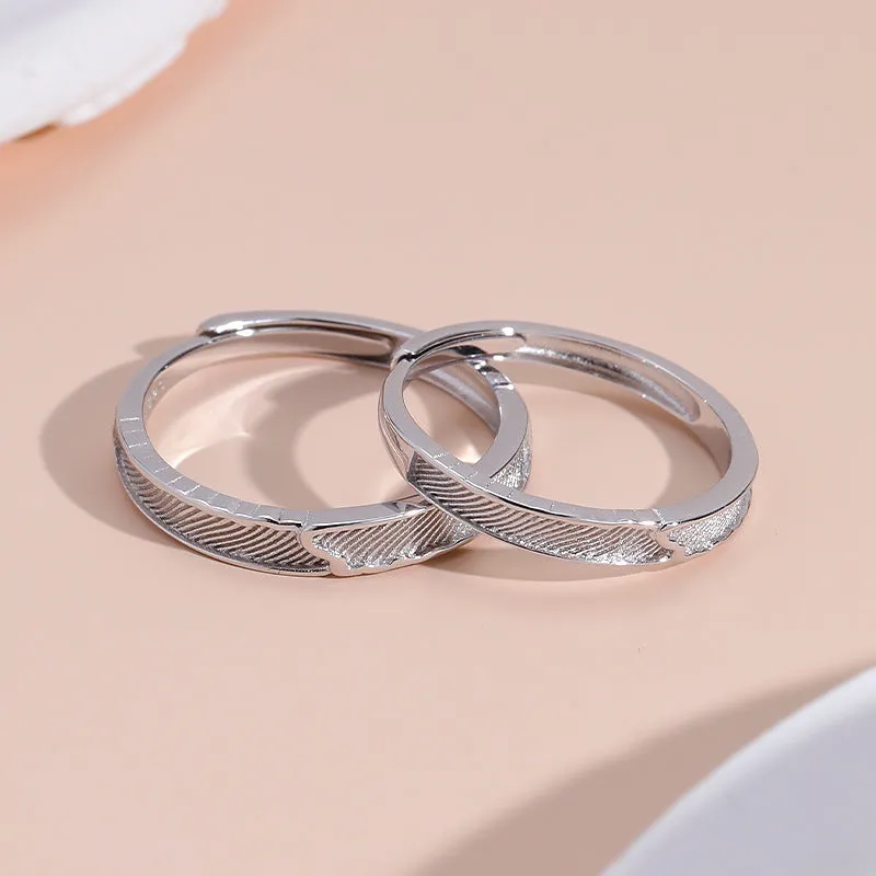 Diagonal Stripe Opening Sterling Silver Couple Rings
