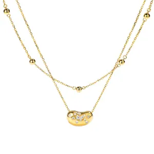 Diamond Lucky Bean Pendant Double Strand Necklace
