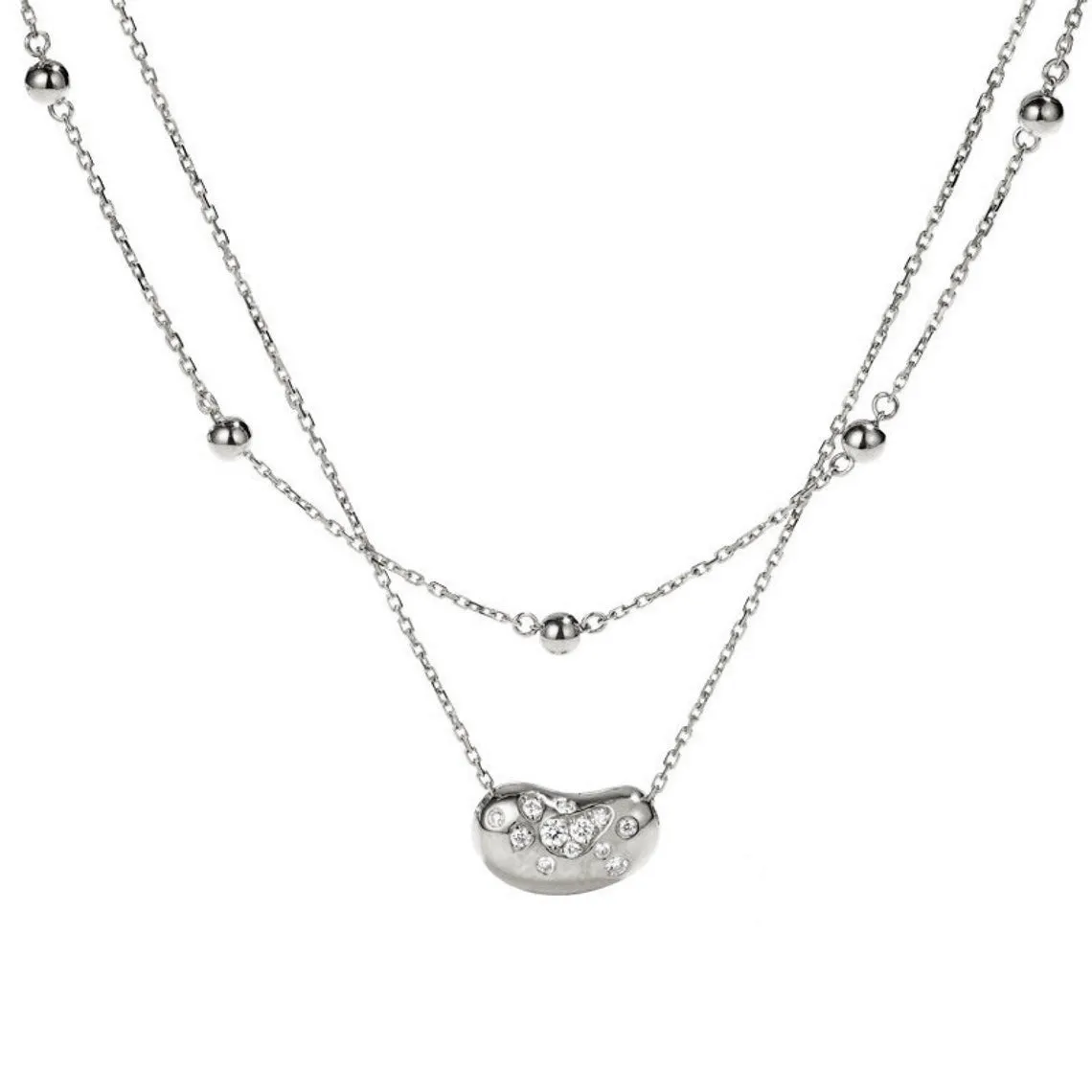Diamond Lucky Bean Pendant Double Strand Necklace