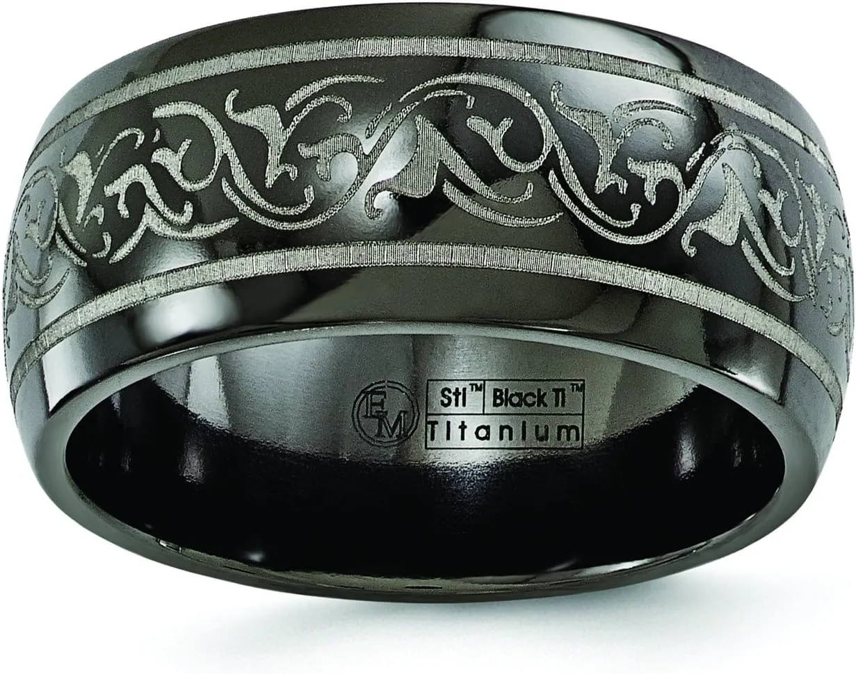 Diamond2Deal Titanium Domed Laser Patterned 10mm Band Ring Size 8.5