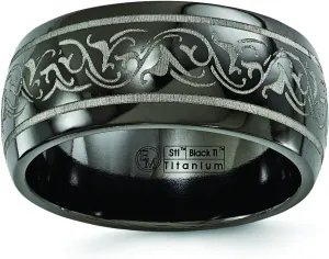 Diamond2Deal Titanium Domed Laser Patterned 10mm Band Ring Size 8.5