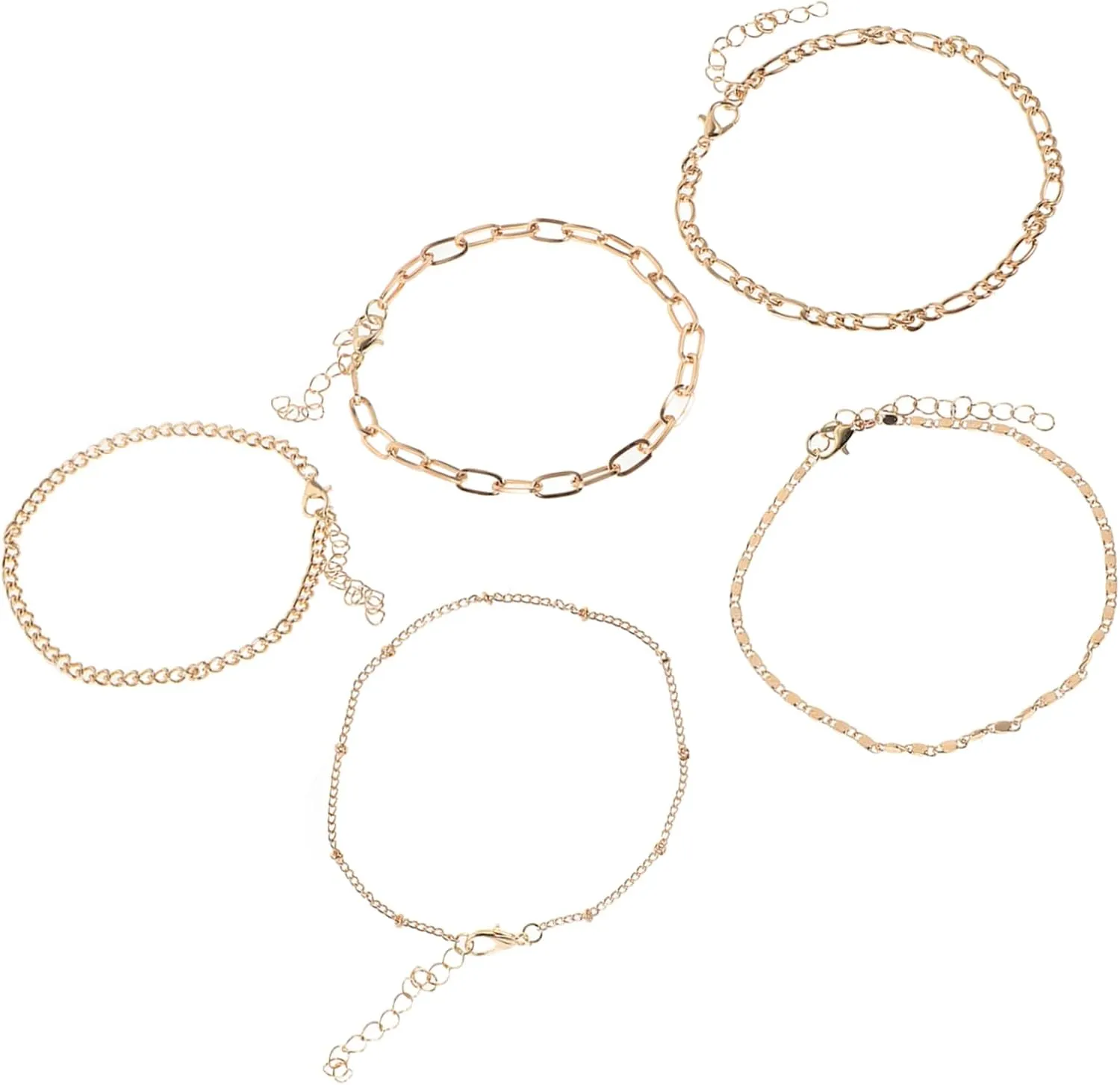 Djustable Gold Anklet Bracelets Set 5pcs Metal Anklets for Women Universal Size Decor Anklets for