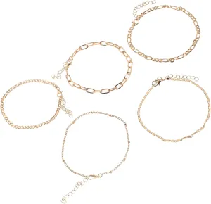 Djustable Gold Anklet Bracelets Set 5pcs Metal Anklets for Women Universal Size Decor Anklets for