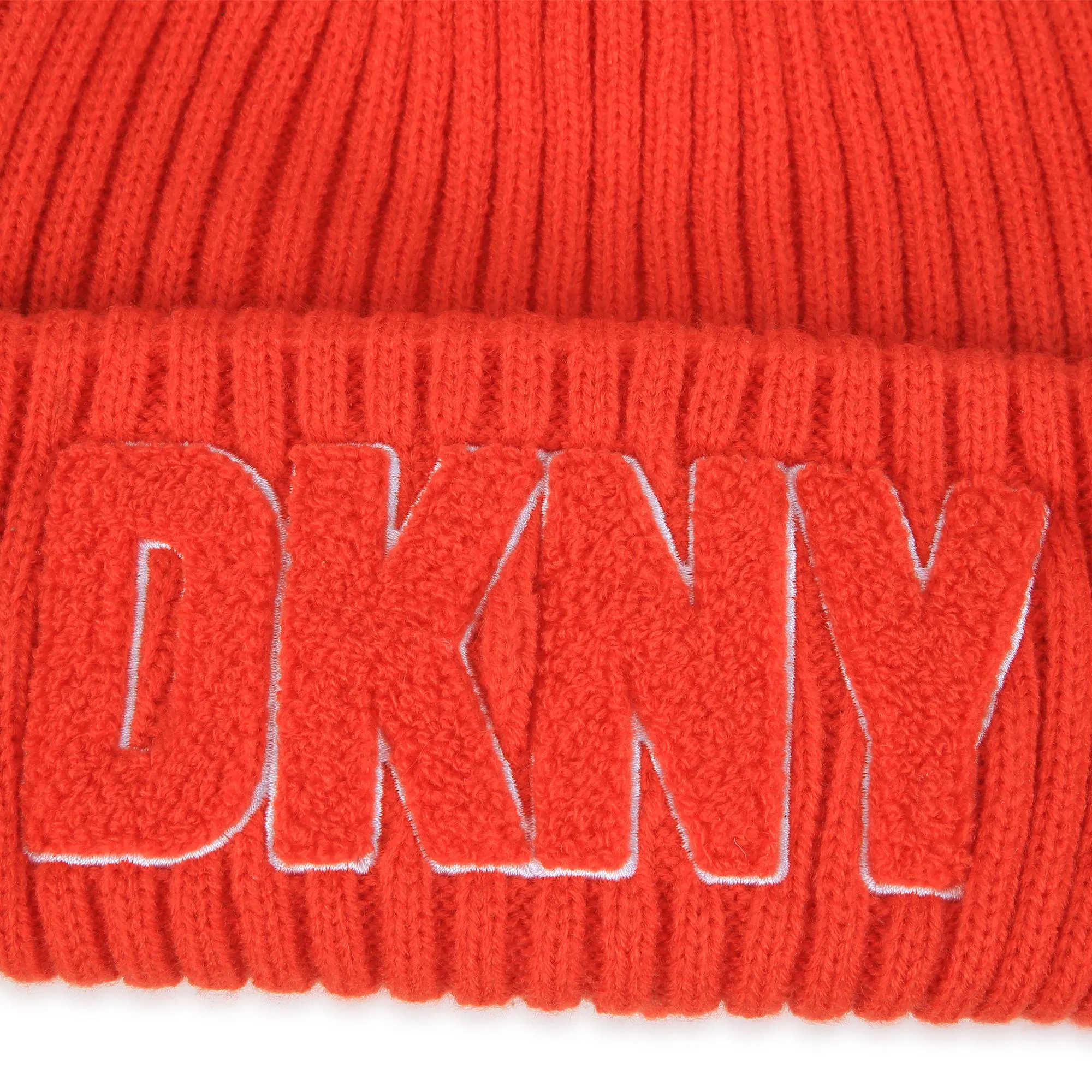 DKNY Junior Orange Knitted Hat With Embroidered Patch _D51000-987