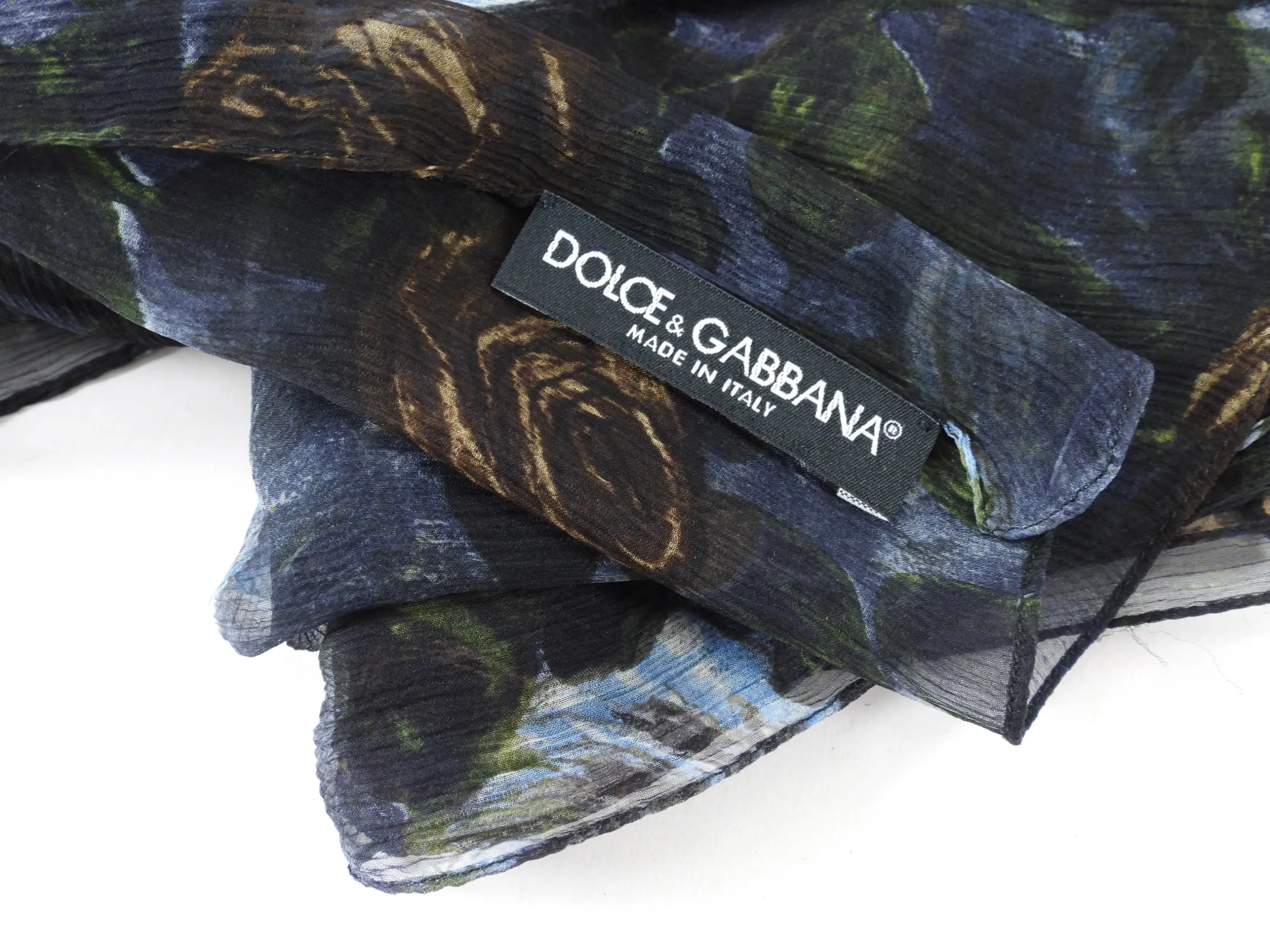 Dolce & Gabbana Blue Floral Silk Chiffon Sheer Large Shawl Scarf
