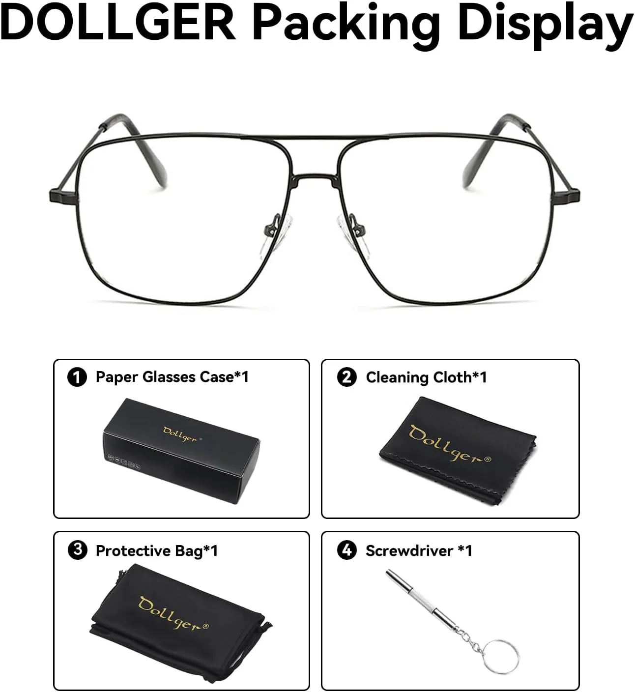 Dollger Classic Glasses Clear Lens Non Prescription Metal Frame Eyewear Men Women