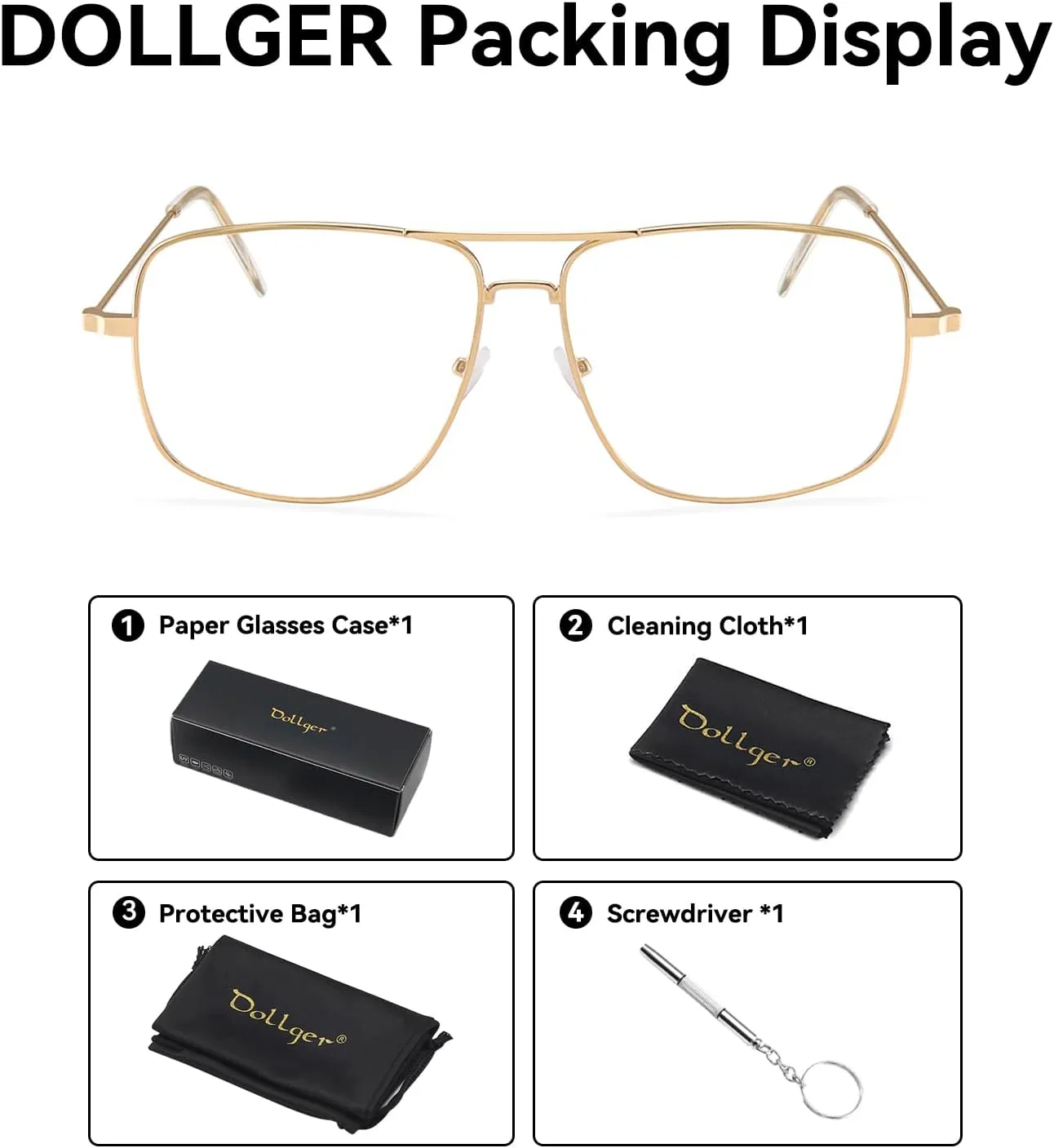 Dollger Classic Glasses Clear Lens Non Prescription Metal Frame Eyewear Men Women