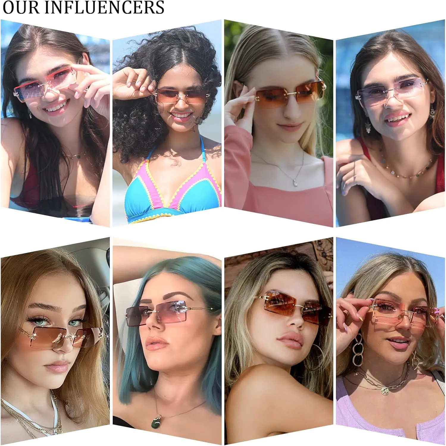 Dollger Rimless Rectangle Sunglasses for Women Fashion Frameless Square Glasses for Men Ultralight UV400 Eyewear Unisex