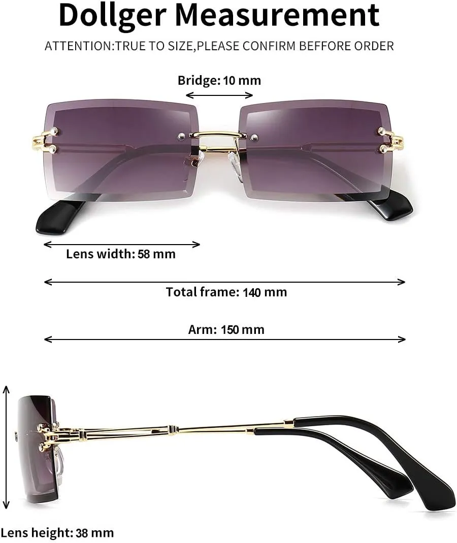 Dollger Rimless Rectangle Sunglasses for Women Fashion Frameless Square Glasses for Men Ultralight UV400 Eyewear Unisex