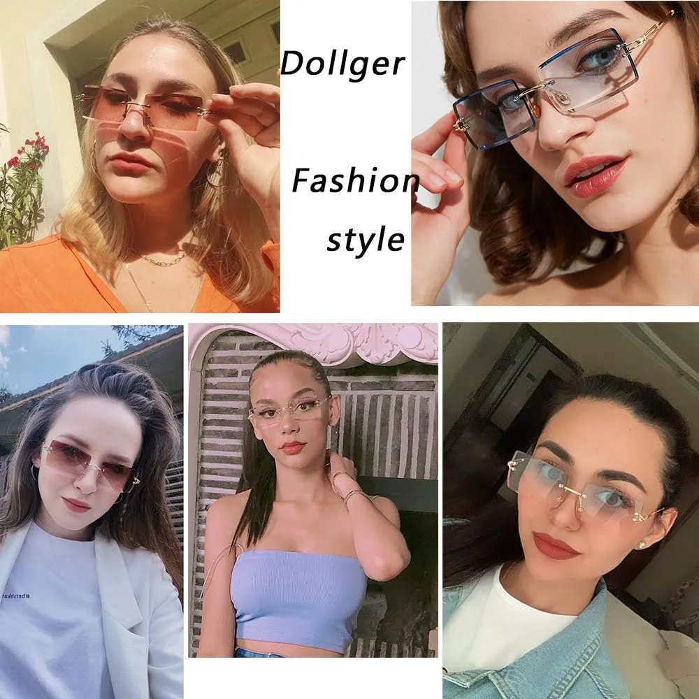 Dollger Rimless Rectangle Sunglasses for Women Fashion Frameless Square Glasses for Men Ultralight UV400 Eyewear Unisex