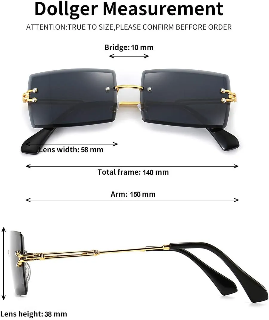 Dollger Rimless Rectangle Sunglasses for Women Fashion Frameless Square Glasses for Men Ultralight UV400 Eyewear Unisex