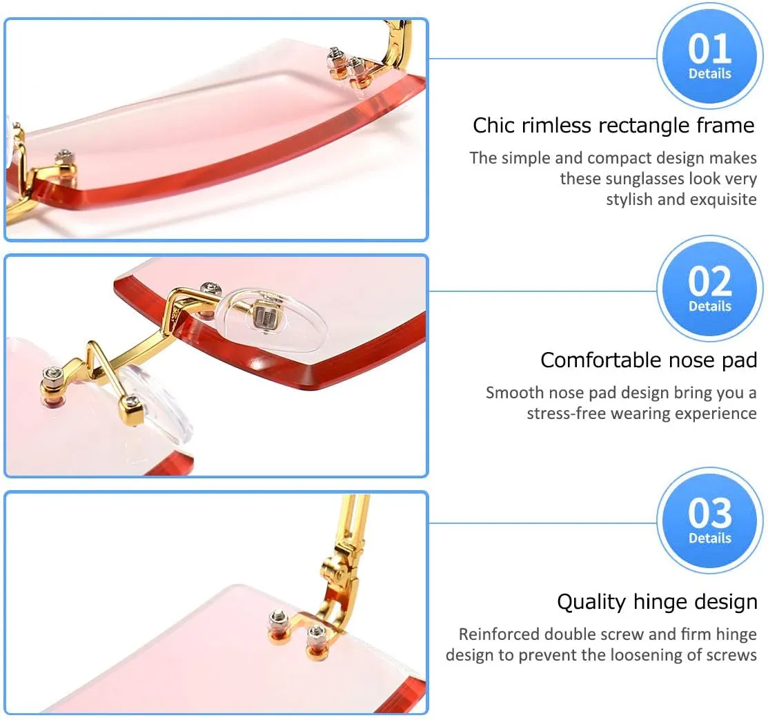 Dollger Rimless Rectangle Sunglasses for Women Fashion Frameless Square Glasses for Men Ultralight UV400 Eyewear Unisex