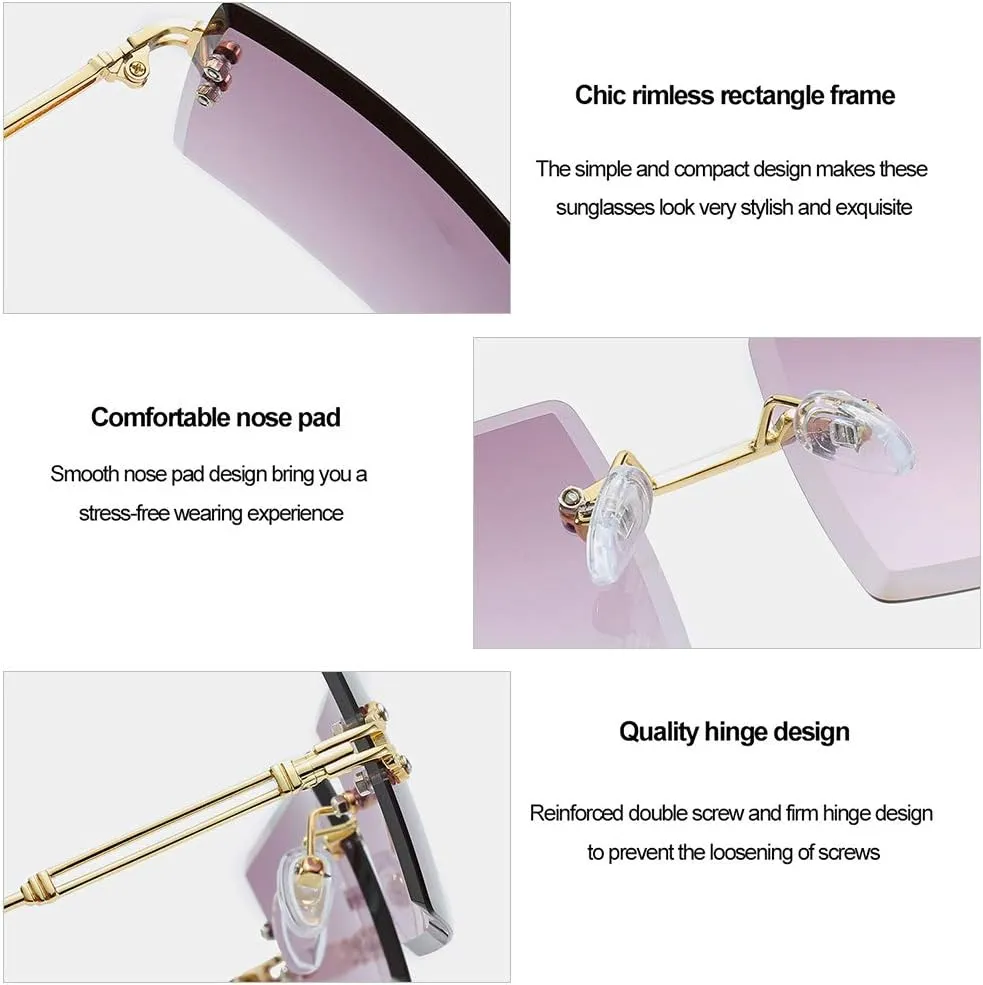 Dollger Rimless Rectangle Sunglasses for Women Fashion Frameless Square Glasses for Men Ultralight UV400 Eyewear Unisex