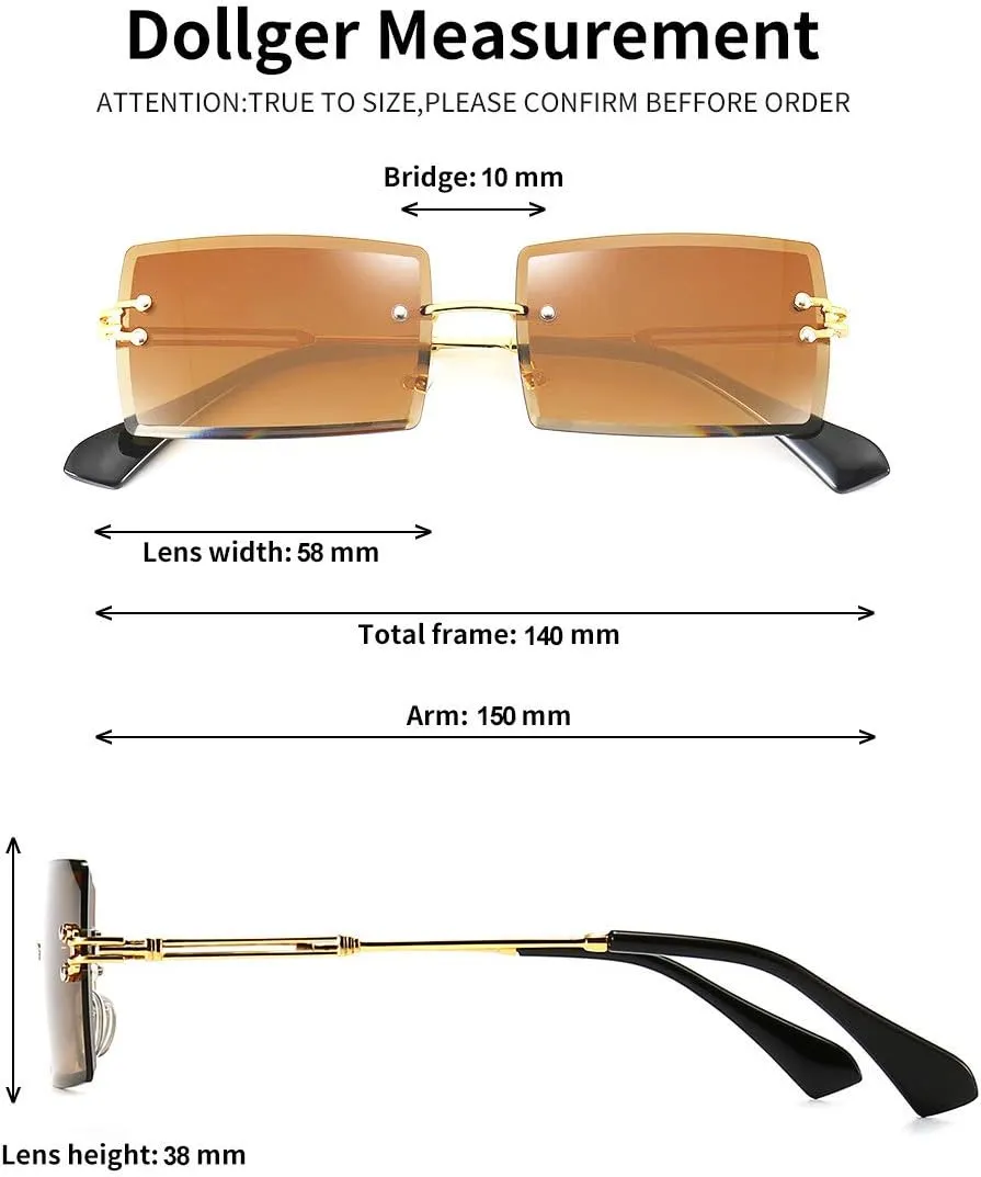 Dollger Rimless Rectangle Sunglasses for Women Fashion Frameless Square Glasses for Men Ultralight UV400 Eyewear Unisex