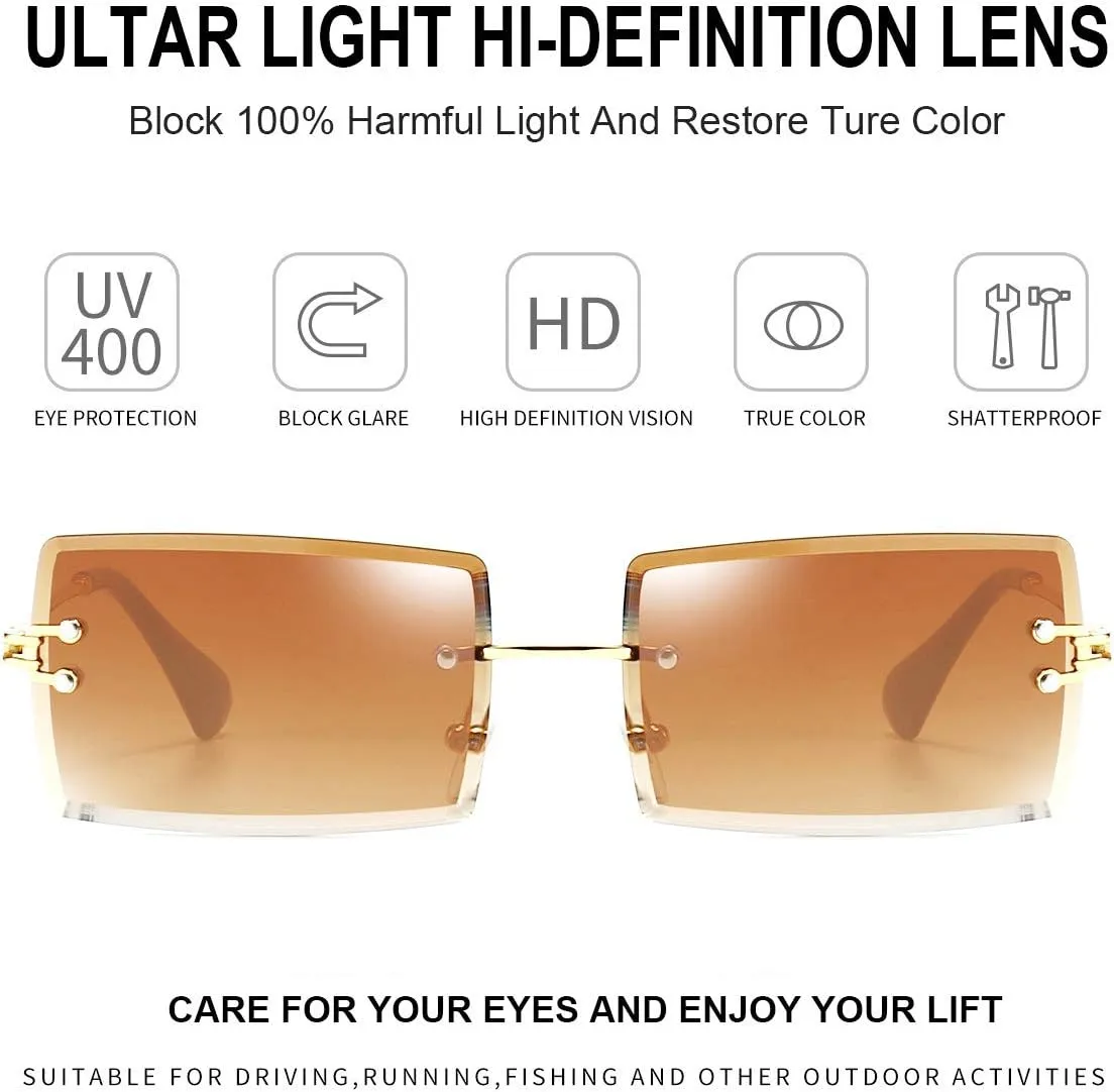 Dollger Rimless Rectangle Sunglasses for Women Fashion Frameless Square Glasses for Men Ultralight UV400 Eyewear Unisex