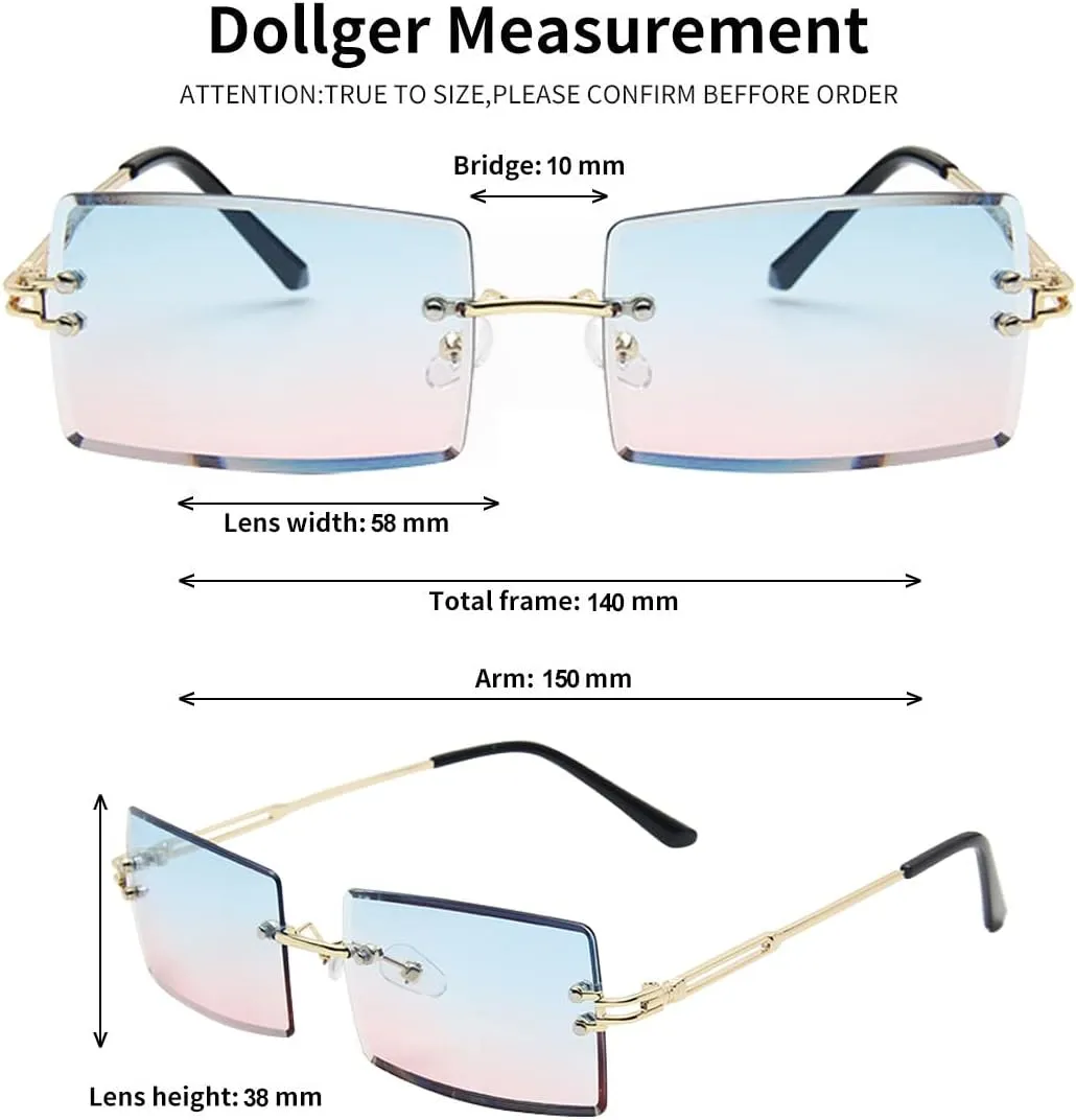Dollger Rimless Rectangle Sunglasses for Women Fashion Frameless Square Glasses for Men Ultralight UV400 Eyewear Unisex