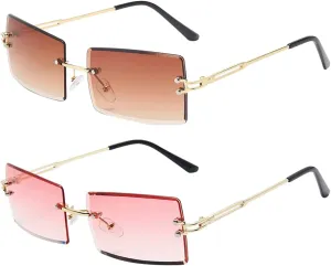 Dollger Rimless Rectangle Sunglasses for Women Fashion Frameless Square Glasses for Men Ultralight UV400 Eyewear Unisex