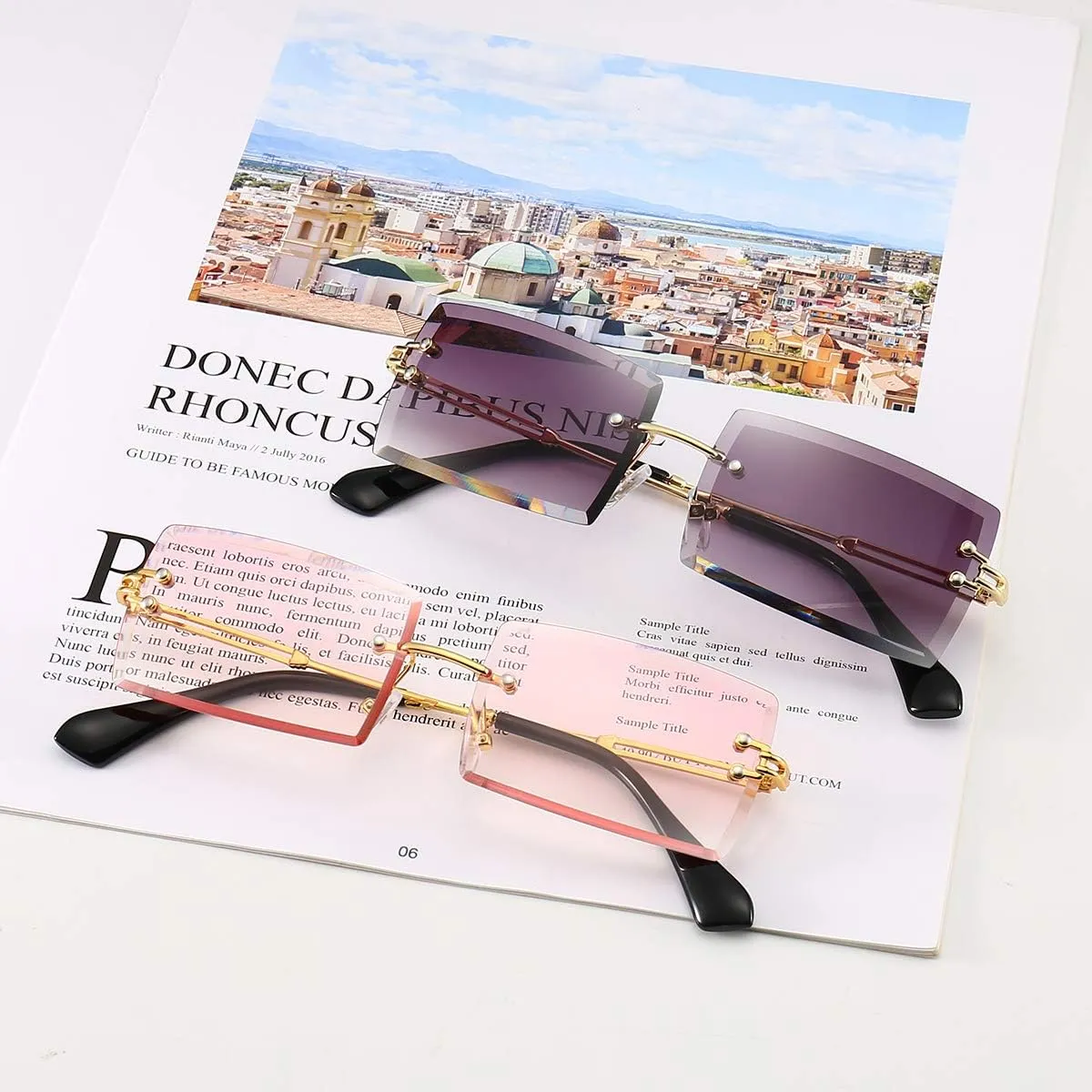 Dollger Rimless Rectangle Sunglasses for Women Fashion Frameless Square Glasses for Men Ultralight UV400 Eyewear Unisex
