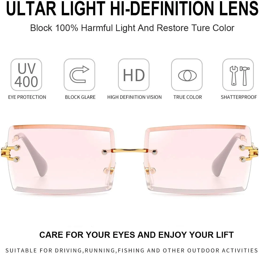 Dollger Rimless Rectangle Sunglasses for Women Fashion Frameless Square Glasses for Men Ultralight UV400 Eyewear Unisex