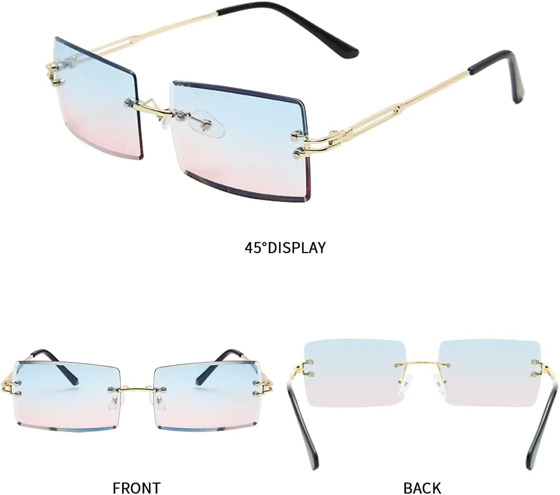 Dollger Rimless Rectangle Sunglasses for Women Fashion Frameless Square Glasses for Men Ultralight UV400 Eyewear Unisex