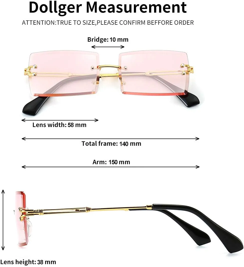 Dollger Rimless Rectangle Sunglasses for Women Fashion Frameless Square Glasses for Men Ultralight UV400 Eyewear Unisex
