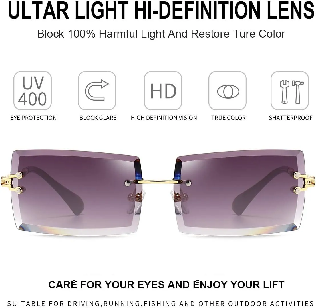 Dollger Rimless Rectangle Sunglasses for Women Fashion Frameless Square Glasses for Men Ultralight UV400 Eyewear Unisex