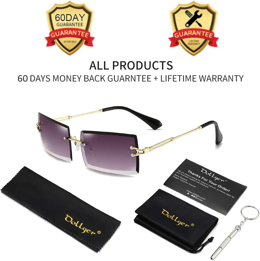 Dollger Rimless Rectangle Sunglasses for Women Fashion Frameless Square Glasses for Men Ultralight UV400 Eyewear Unisex