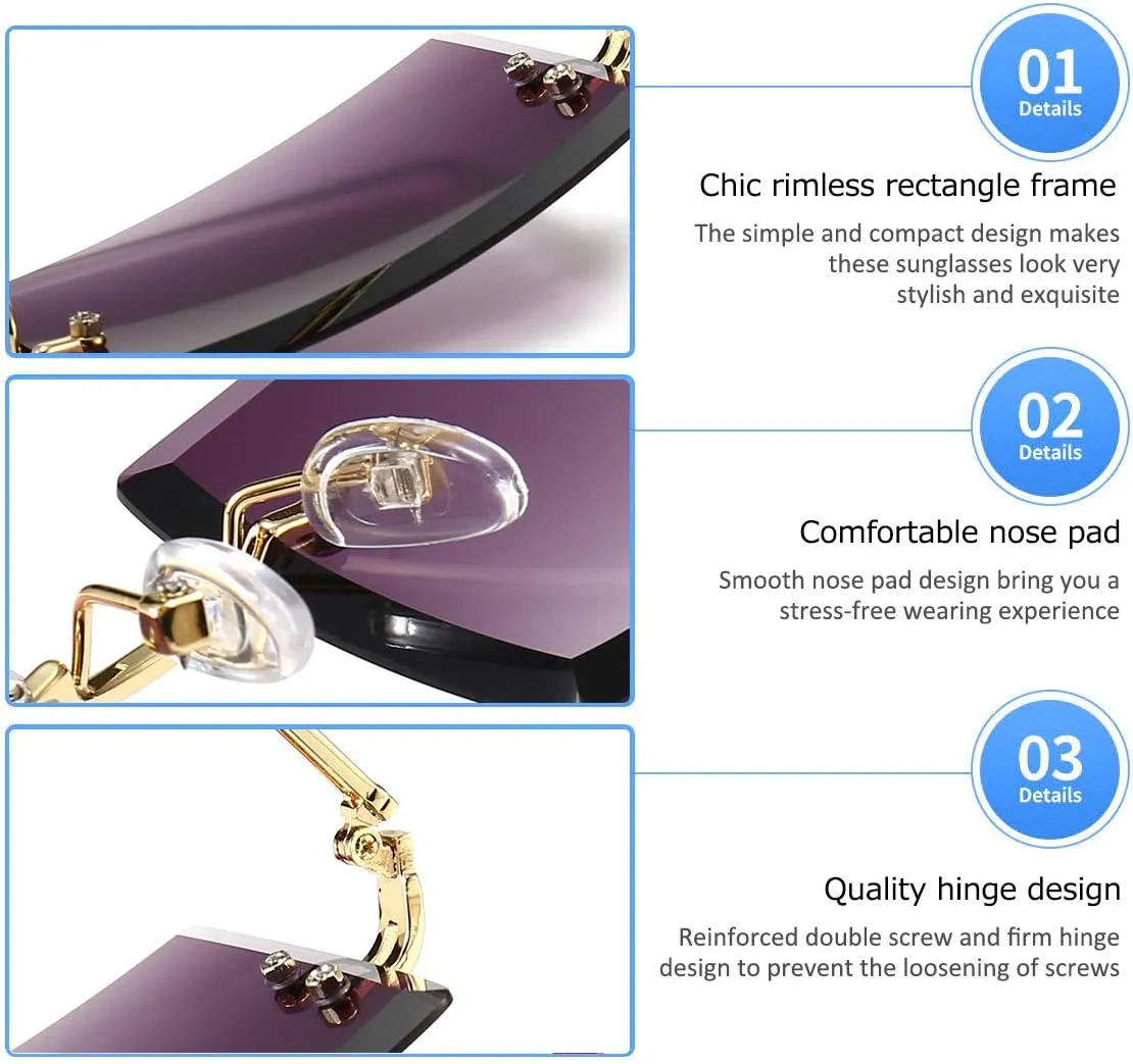 Dollger Rimless Rectangle Sunglasses for Women Fashion Frameless Square Glasses for Men Ultralight UV400 Eyewear Unisex