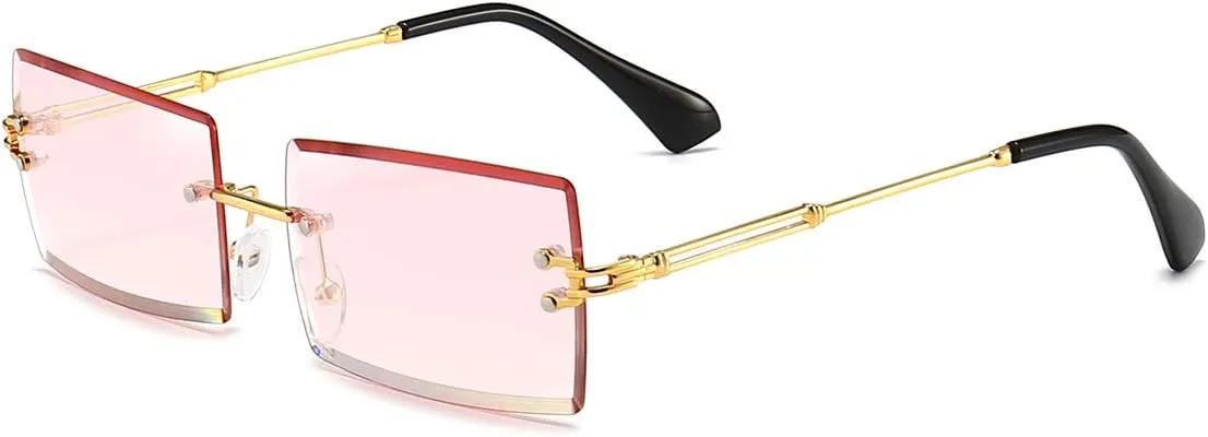 Dollger Rimless Rectangle Sunglasses for Women Fashion Frameless Square Glasses for Men Ultralight UV400 Eyewear Unisex