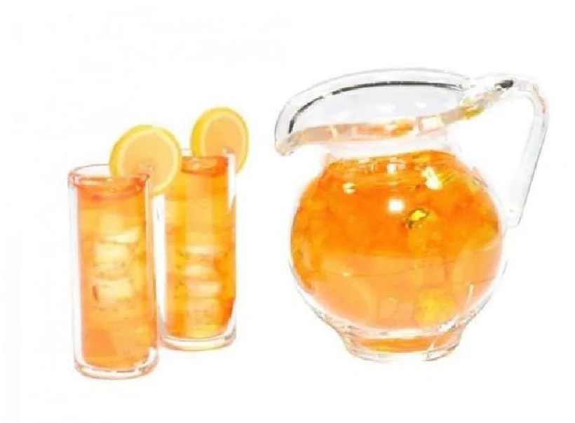Dollhouse  Pitcher of Tea with 2 Glasses, 3 Piece Miniature Iced Tea Set