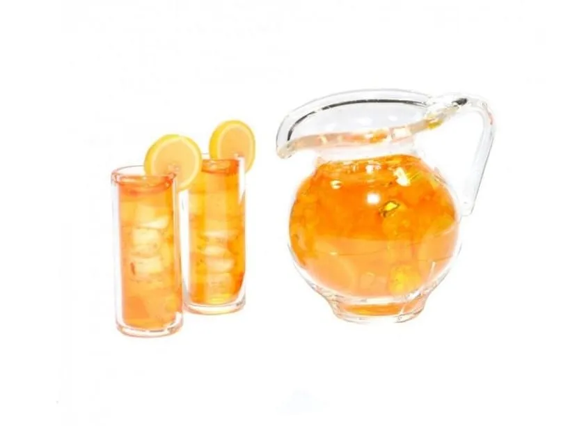 Dollhouse  Pitcher of Tea with 2 Glasses, 3 Piece Miniature Iced Tea Set