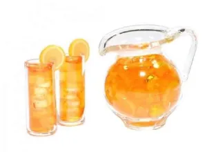 Dollhouse  Pitcher of Tea with 2 Glasses, 3 Piece Miniature Iced Tea Set