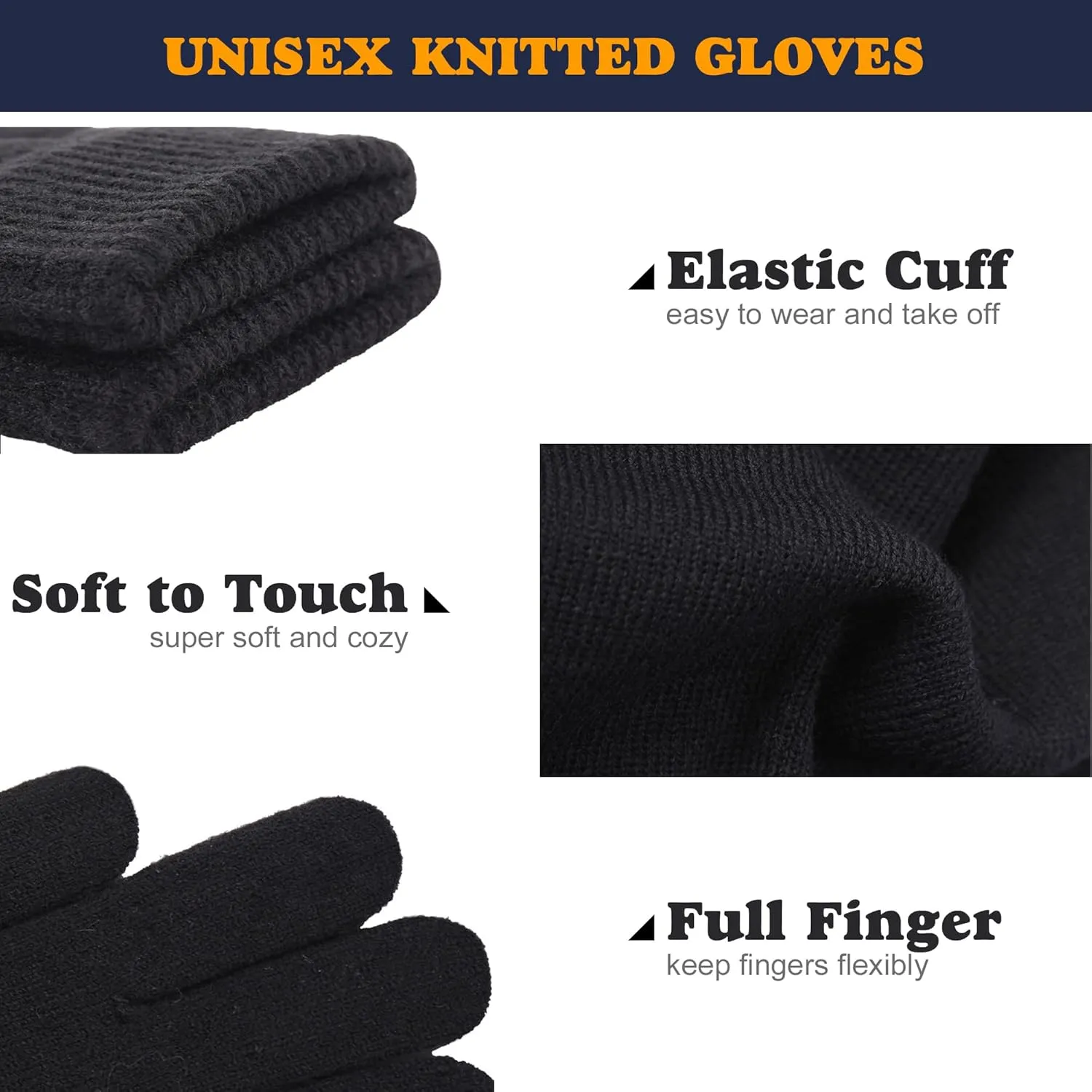 DOOVID Adult Magic Gloves - Warm Stretch Knitted Full Finger Gloves for Women Men