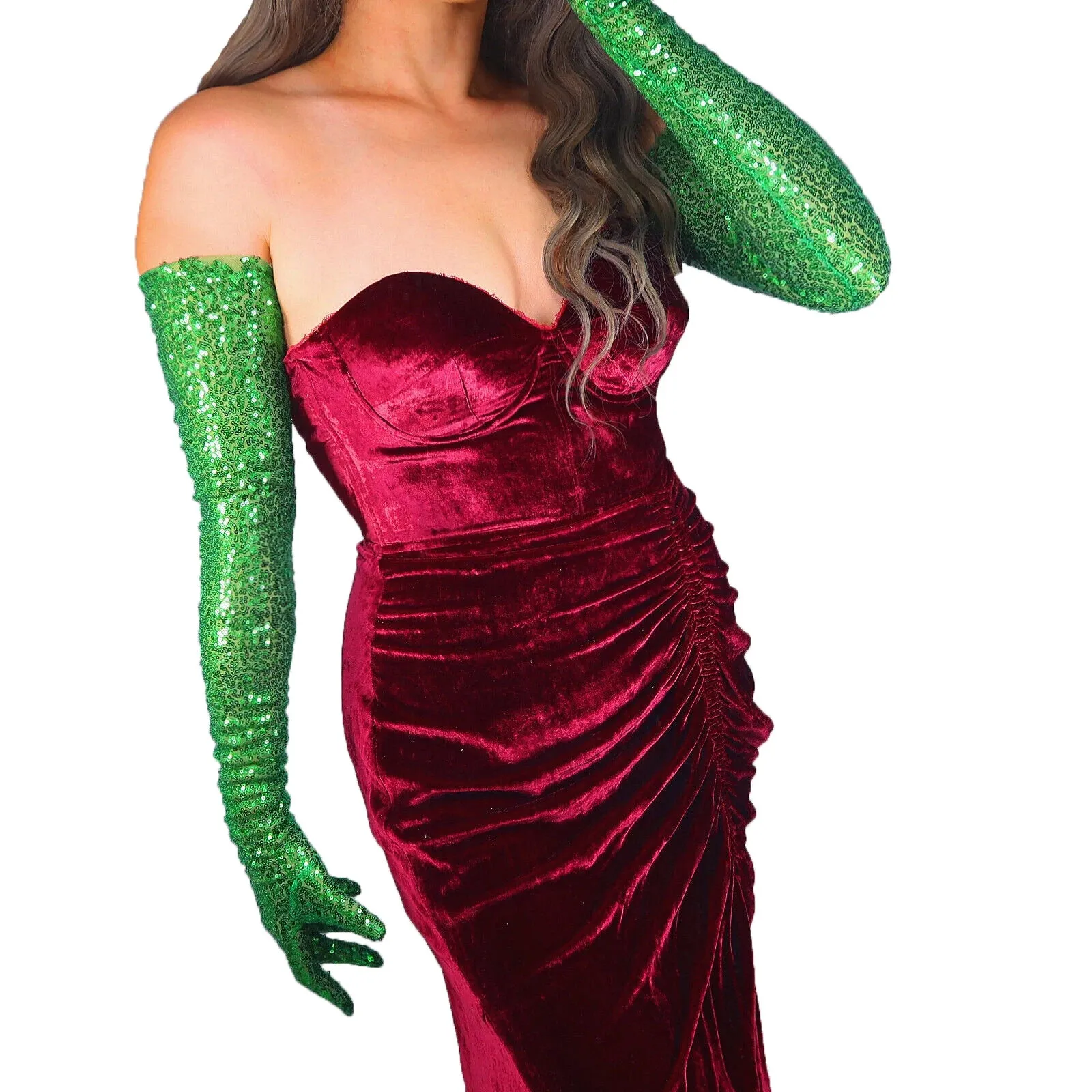 DooWay Women's Sparkly Sequin Opera Gloves Rose Pink Vintage Glitter Mesh Sheer Lace Evening Party Nightclub Photography Glove