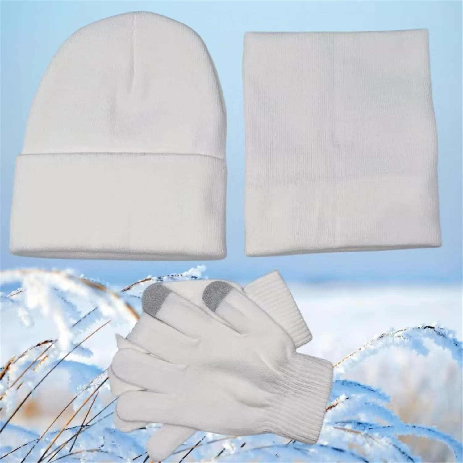 Double Layer Scarf for Women&Men Autumn Winter Warm Wool with Gloves Scaves and Beanie Hat Themal Glove