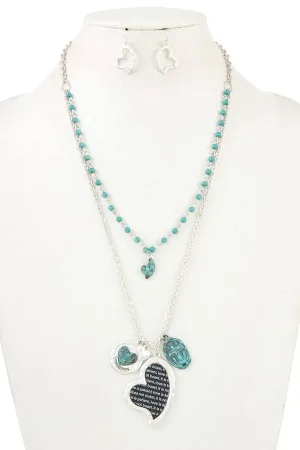 Double layered heart pendant charm necklace set